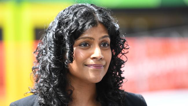 Victorian Greens leader Samantha Ratnam speaks to media during a press conference in Fitzroy, Melbourne yesterday. Picture: AAP