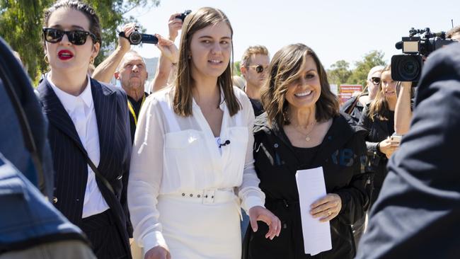 Brittany Higgins following her speech at the Canberra Womens March 4 Justice in Canberra. Picture: Getty