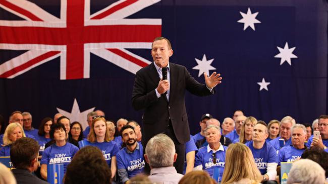 Tony Abbott at the Queenscliff Surf Life Saving Club yesterday as he launches his campaign for Sydney’s northern beaches seat of Warringah. Picture: Adam Yip