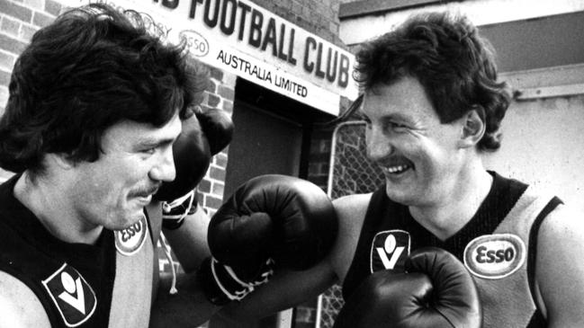 Long-time mates Brian Taylor and Michael Roach back in 1984.