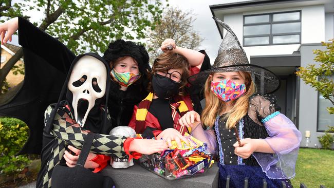 Getting in the Halloween spirit: (L-R) Sebastian Lamb (6), Sophie Ashford (9), Jackson Lamb (8) and Lucy Ashford (6). Picture: Josie Hayden