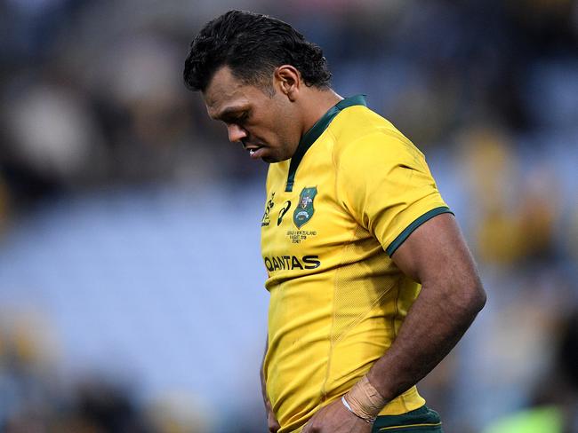 Kurtley Beale of the Wallabies reacts following his team's loss in the first Bledisloe Cup match between Australia and New Zealand at ANZ Stadium in Sydney, Saturday, August 18, 2018. (AAP Image/Dan Himbrechts) NO ARCHIVING, EDITORIAL USE ONLY