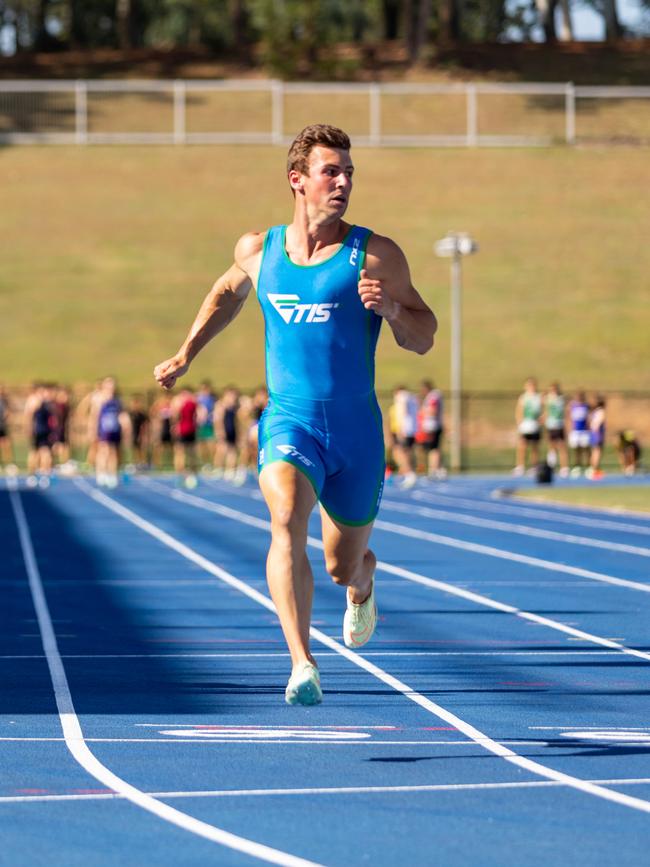 Jacob Despard competes in the 200m at the Denise Boyd Shield in Queensland. Picture: Casey Sims