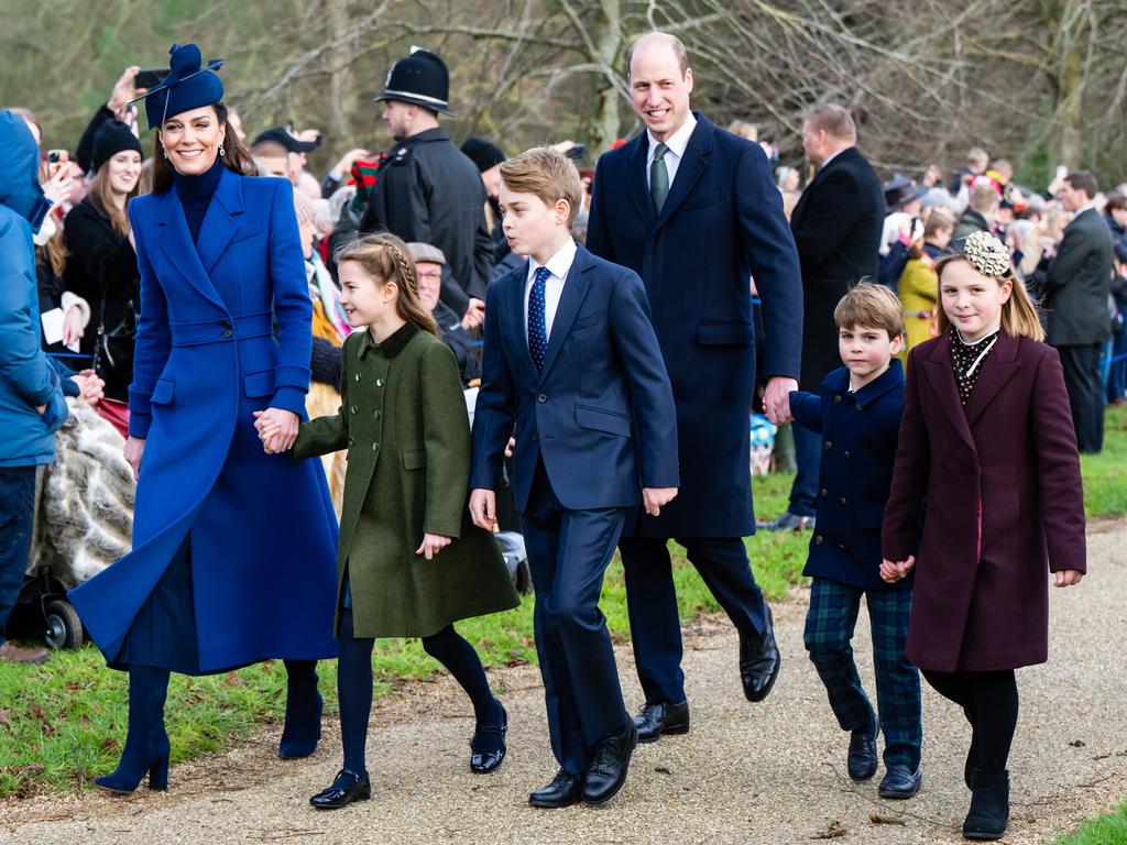 Catherine, Princess of Wales, Princess Charlotte of Wales, Prince George of Wales, Prince William, Prince of Wales, Prince Louis of Wales and Mia Tindall attend Christmas Morning Service at Sandringham Church on December 25, 2023 in Sandringham, Norfolk. Picture: Samir Hussein/WireImage