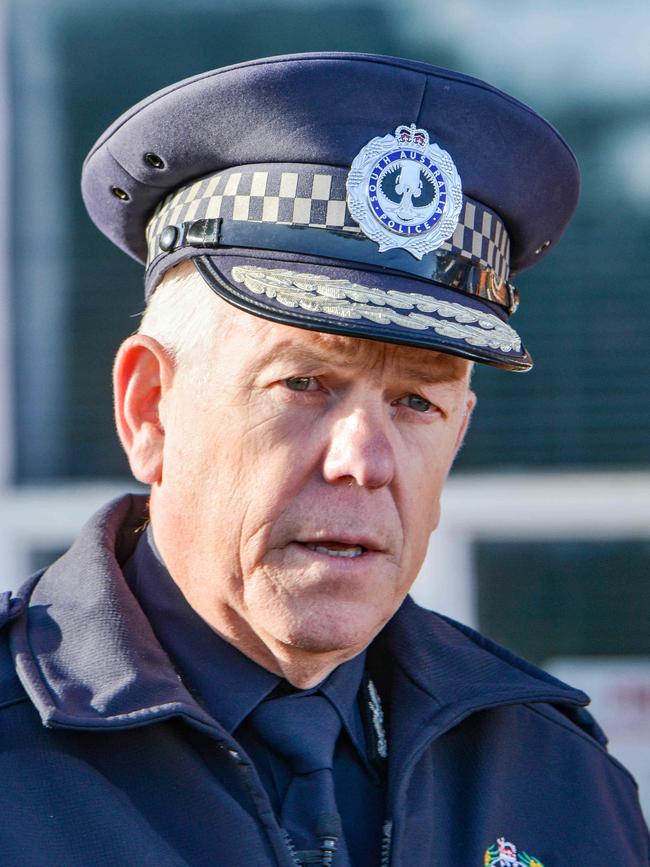 Police Commissioner Grant Stevens at Crystal Brook Police Station after the two police officers were stabbed. Picture: NCA NewsWire / Brenton Edwards