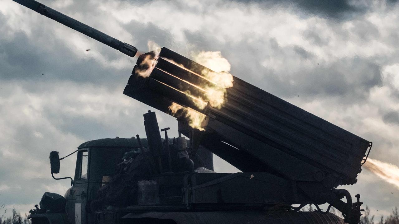 A rocket is launched from a truck-mounted multiple rocket launcher towards Russian positions in Kharkiv region. Picture: Yasuyoshi Chiba/AFP