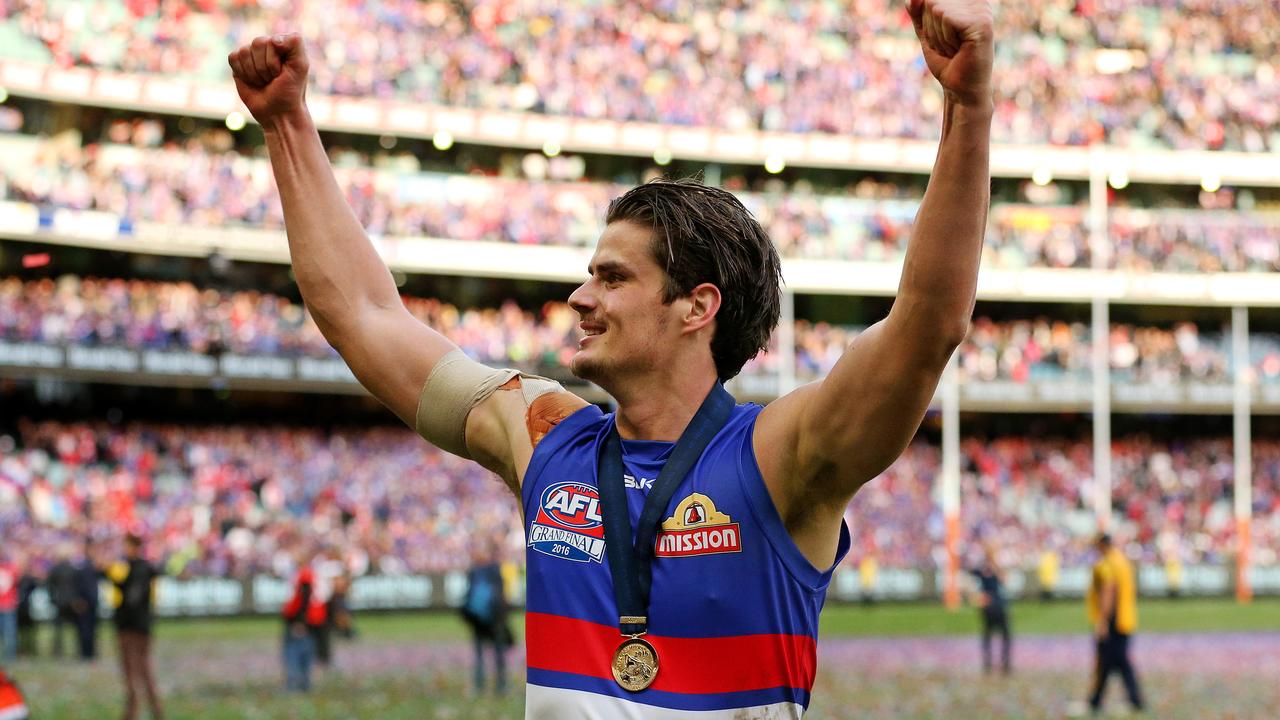 Tom Boyd celebrates after the 2016 AFL Grand Final between the Western Bulldogs and the Sydney Swans at the MCG. Picture: Mark Stewart