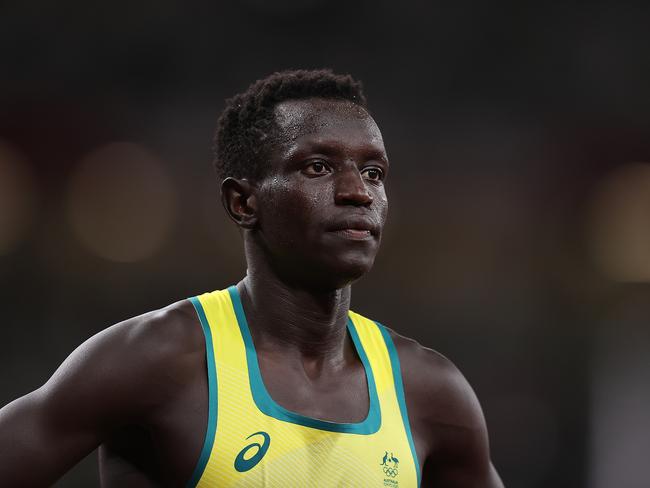 TOKYO, JAPAN - AUGUST 04: Peter Bol of Team Australia reacts after the Men's 800m Final on day twelve of the Tokyo 2020 Olympic Games at Olympic Stadium on August 04, 2021 in Tokyo, Japan. (Photo by Cameron Spencer/Getty Images)