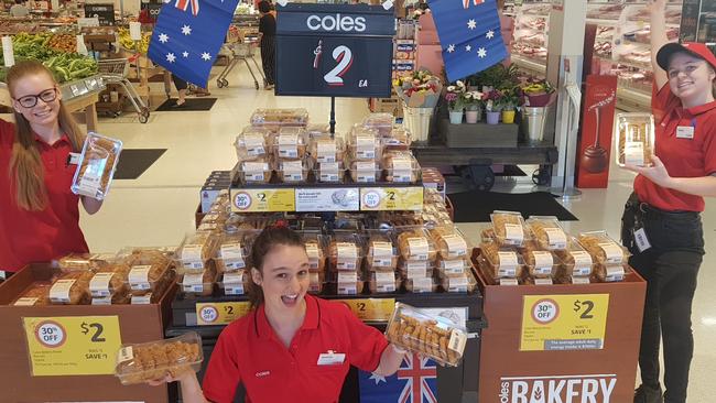 Staff at Coles Bundaberg Bree Hicks, Daniella Baulch and Casey Scott.