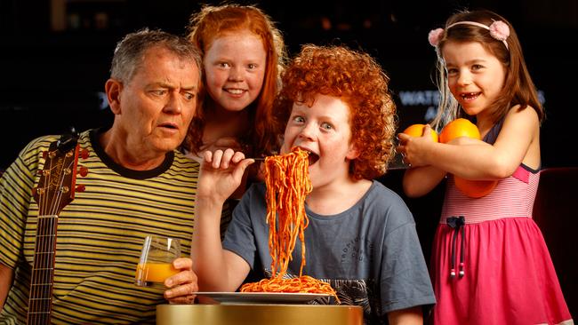 Peter Combe with his grandchildren Oliver, 11, Eliza, 10 and Holly, 6 at Her Majesty's Theatre on October 15, 2020. Picture: Matt Turner