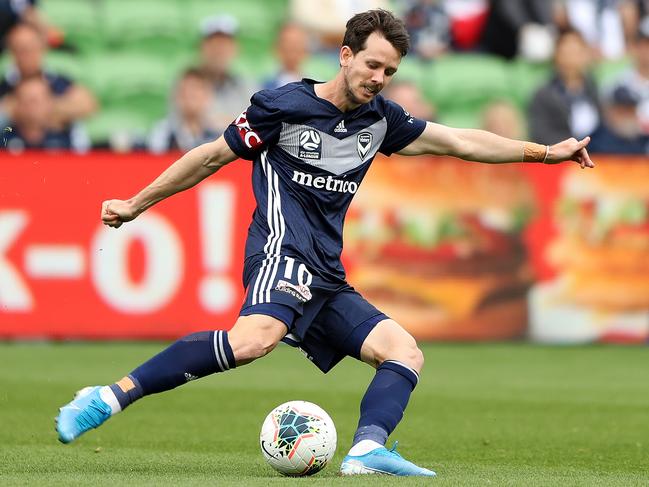 Melbourne Victory’s Robbie Kruse plays a pass. Picture: Getty Images