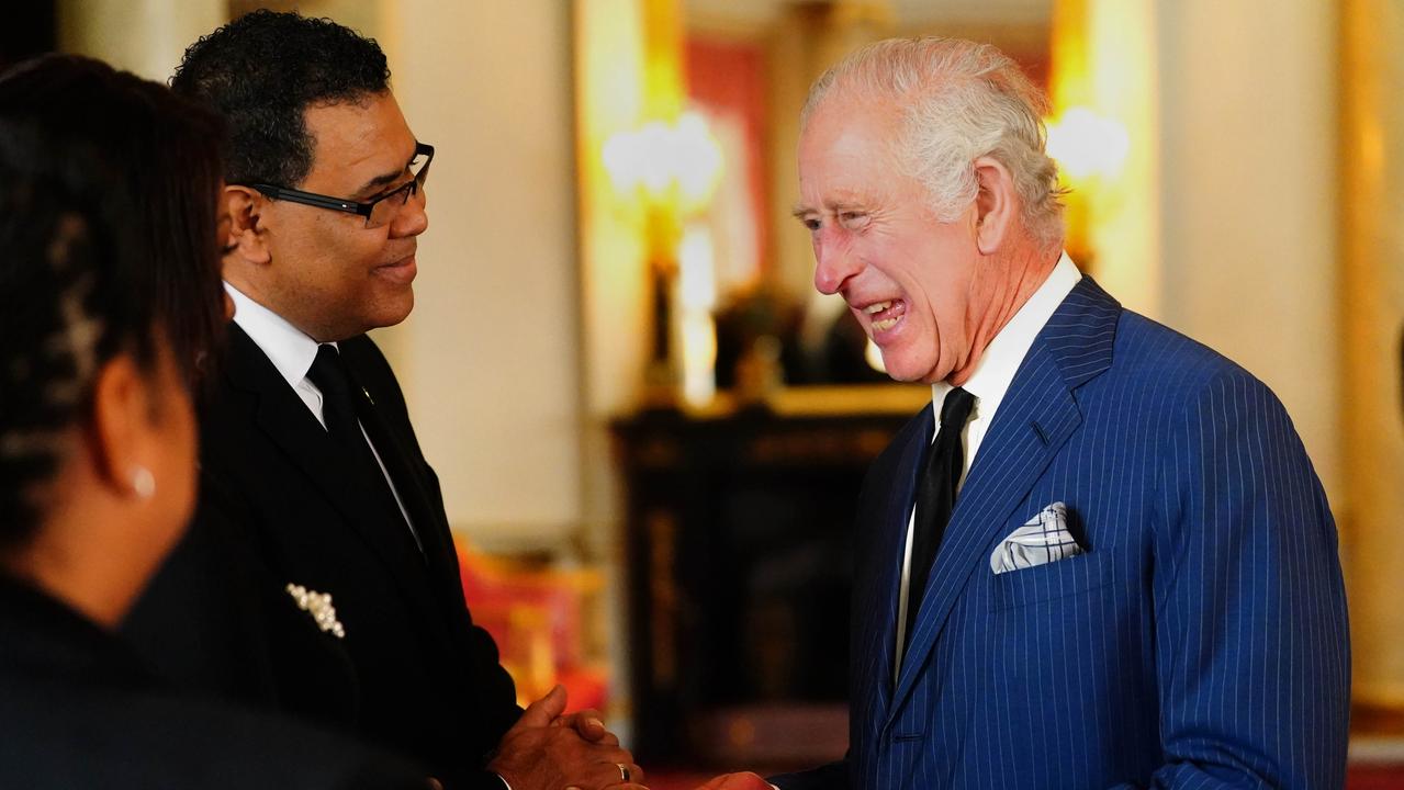 King Charles III during a reception with Realm High Commissioners and their spouses in the Bow Room at Buckingham Palace on Sunday. Picture: Getty Images