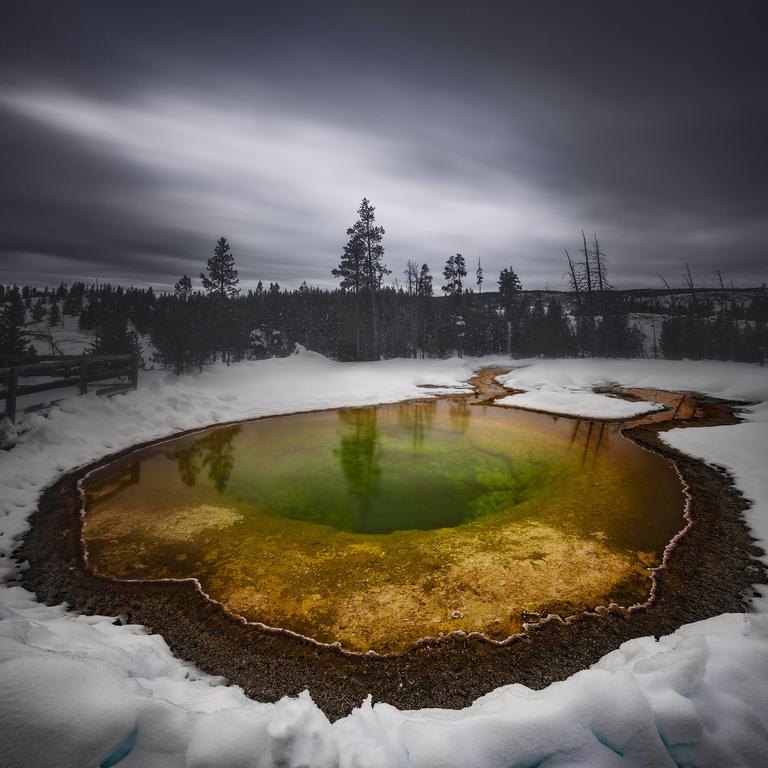 ‘Morning Glory’ ... Morning glory hot spring in Winter, Yellowstone National Park, USA. Picture: Huibo Hou, United States of America, Entry, Open, Landscape &amp; Nature (2018 Open competition), 2018 Sony World Photography Awards