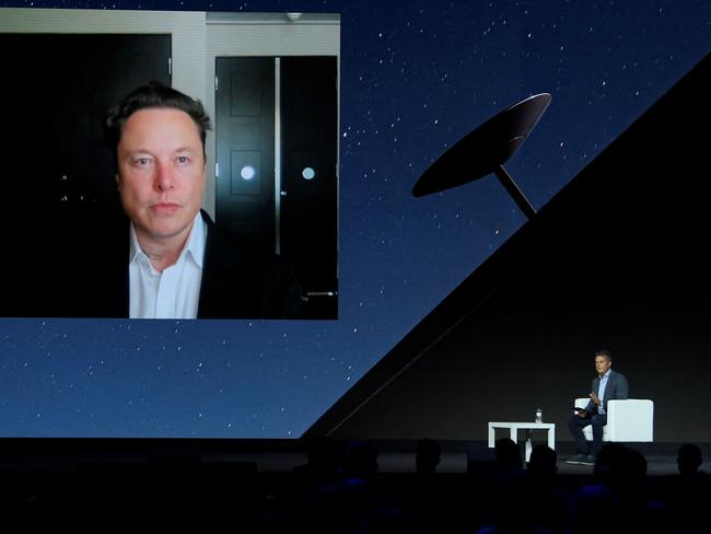 Tesla CEO Elon Musk gives a keynote speech by video conference at the Mobile World Congress (MWC) fair in Barcelona on June 29, 2021. (Photo by Josep LAGO / AFP)