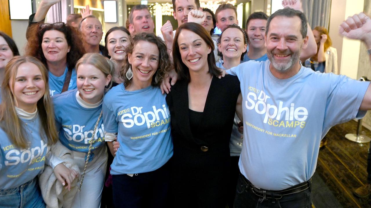 Sophie Scamps (in black) celebrating her win. Picture: Jeremy Piper