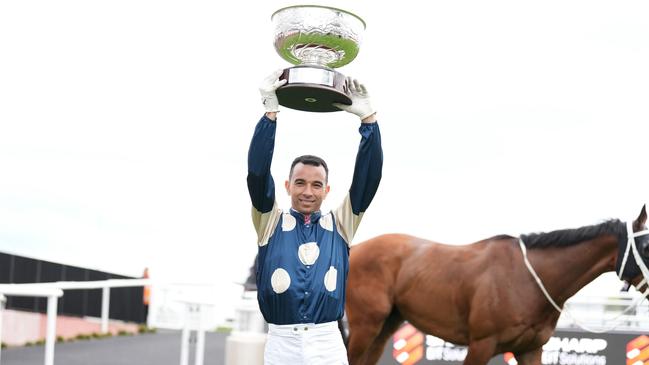 Joao Moreira after riding Buckaroo to win the Group 1 Underwood Stakes. Picture: Racing Photos via Getty Images.