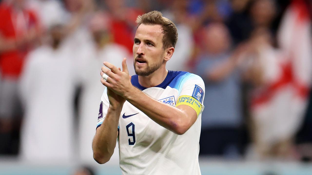 Harry Kane of England applauds fans. Photo by Catherine Ivill/Getty Images.