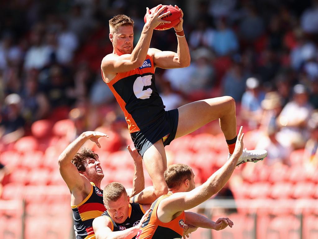 Hot conditions, and no reverse broadcast angles, has left Giants Stadium often looking emptier than it actually is. Picture: Cameron Spencer/AFL Photos/Getty Images