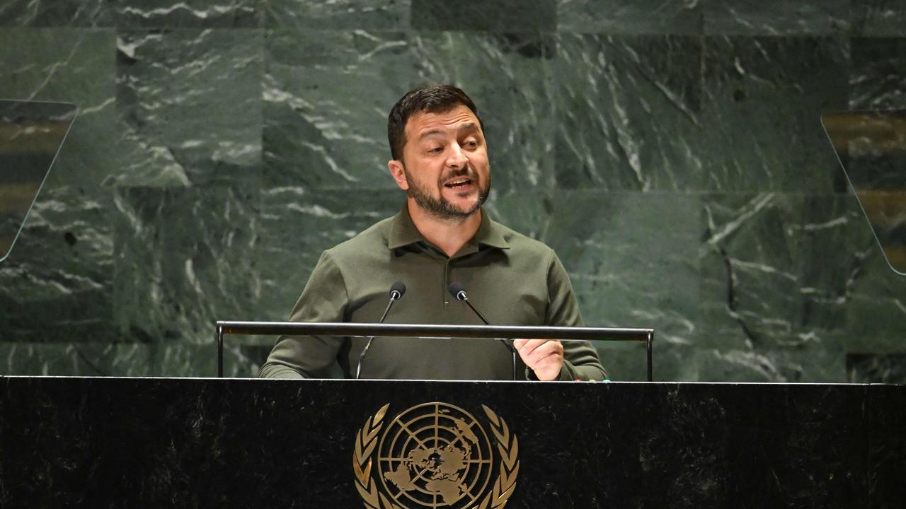 Ukrainian President Volodymyr Zelensky addresses the 78th United Nations General Assembly at UN headquarters. Picture: AFP