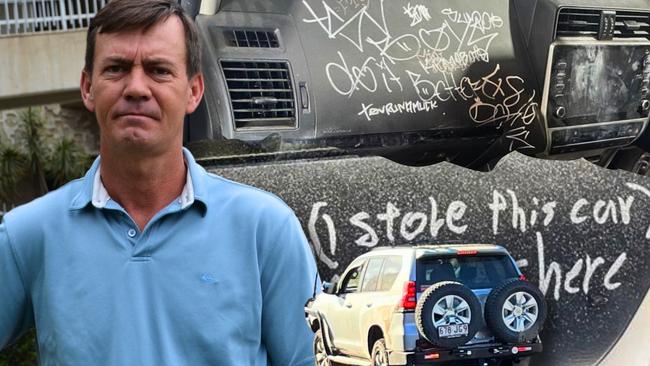 Rowes Bay resident Josh Schwarz's 4WD was stolen and driven around Townsville for four days before it was finally stung by police. Thieves left the inside of the car covered in graffiti.