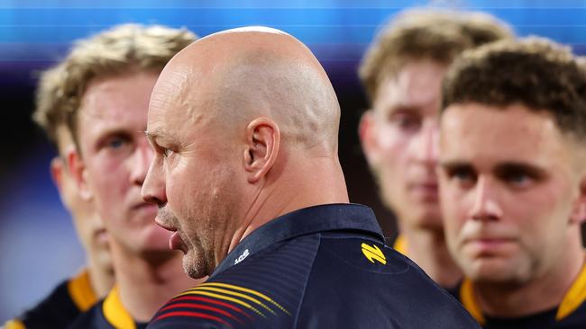 ADELAIDE, AUSTRALIA - JULY 28: Matthew Nicks, Senior Coach of the Crows during the 2024 AFL Round 20 match between the Adelaide Crows and the Hawthorn Hawks at Adelaide Oval on July 28, 2024 in Adelaide, Australia. (Photo by Sarah Reed/AFL Photos via Getty Images)