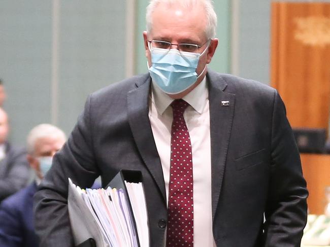 The Prime Minister Scott Morrison during question time today in the house of representatives. Monday 31st August 2020. Photograph by Mike Bowers. Guardian Australia. Coronavirus Australia.POOL PHOTOS FROM CHAMBER FLOOR