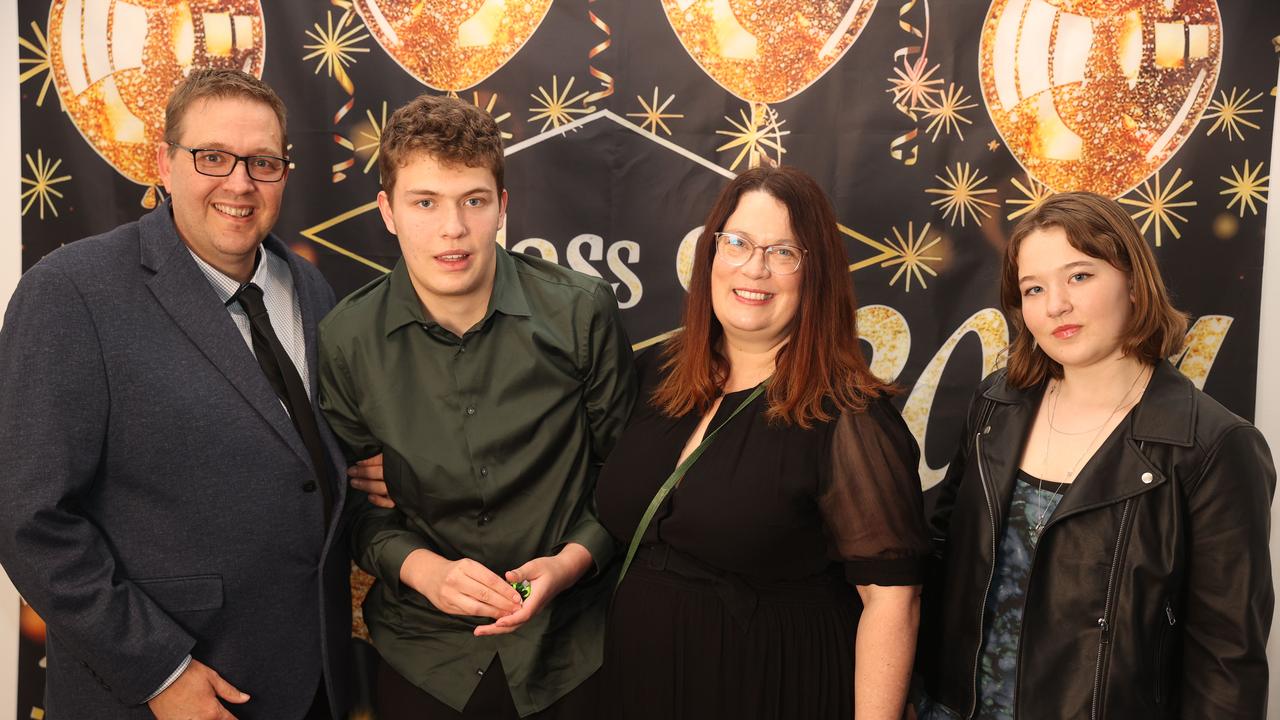 <p>Geelong Baptist College Year 12 student Harrison Foitzik with parents Kristie and Richard and sister Eva. Picture: Alison Wynd</p>