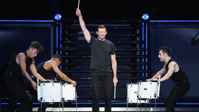 Hugh Jackman brought movie star gold and song and dance glitter to Rod Laver Arena. Picture: Kevin Mazur