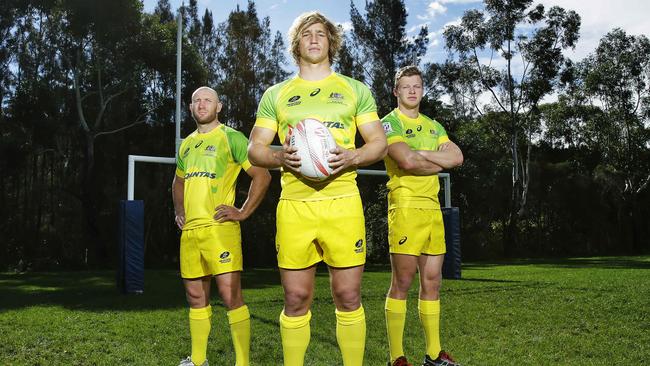 The Australian Mens Sevens Rugby team heading to the Rio Olympics. Picture: Braden Fastier