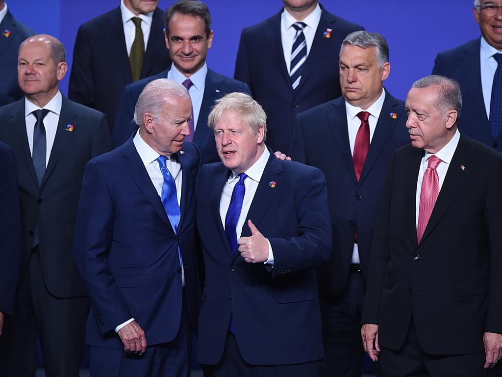 Boris Johnson, US President Joe Biden and other world leaders at the NATO Summit on June 29 in Madrid. Picture: Denis Doyle/Getty Images