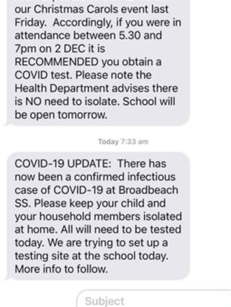 Texts sent to parents at Broadbeach State School.