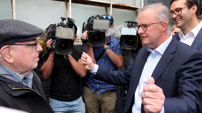 Labor leader Anthony Albanese visits the Father Bob Maguire Foundation in South Melbourne. Picture: Toby Zerna