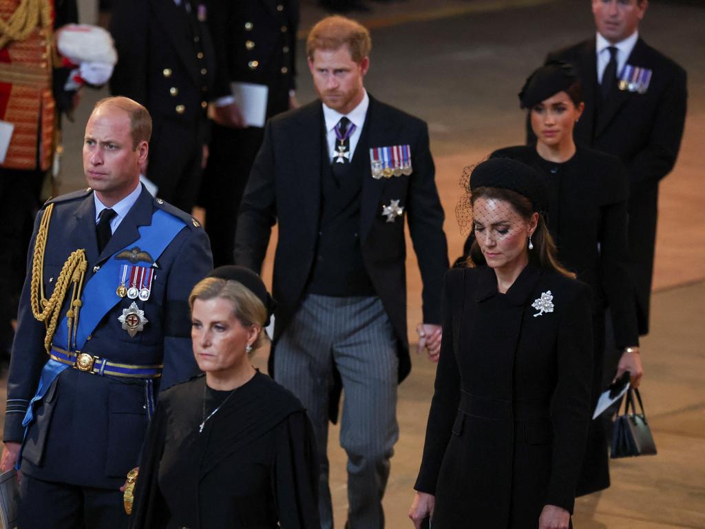 The Princess and Prince of Wales stand in front of the Duke and Duchess of Sussex. Picture: Getty Images.