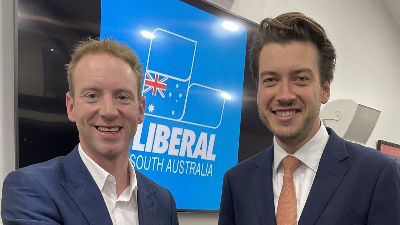 Liberal leader David Speirs congratulates the new Bragg candidate Jack Batty. Picture: Supplied