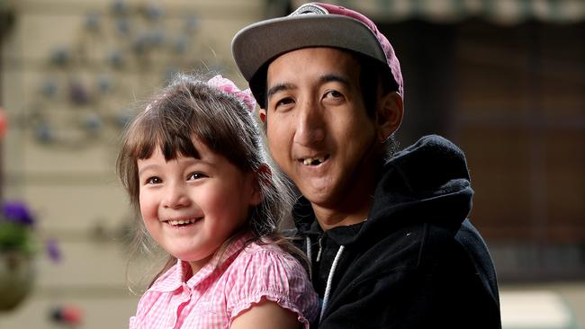 Kiri Schroeter with his daughter Holly at his parents’ Nuriootpa home. Picture: Calum Robertson