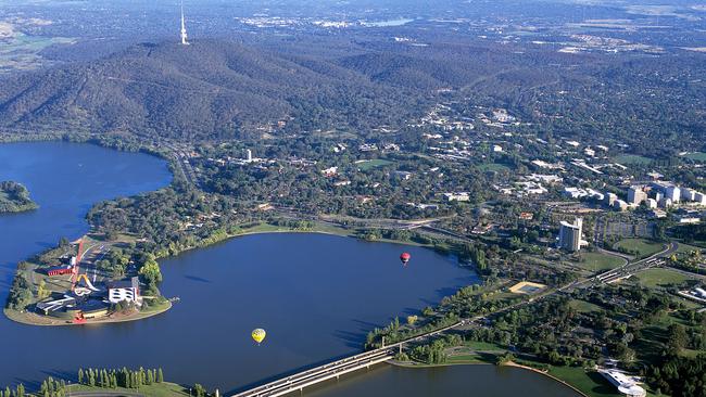 An aerial view of Lake Burley Griffin in Canberra.