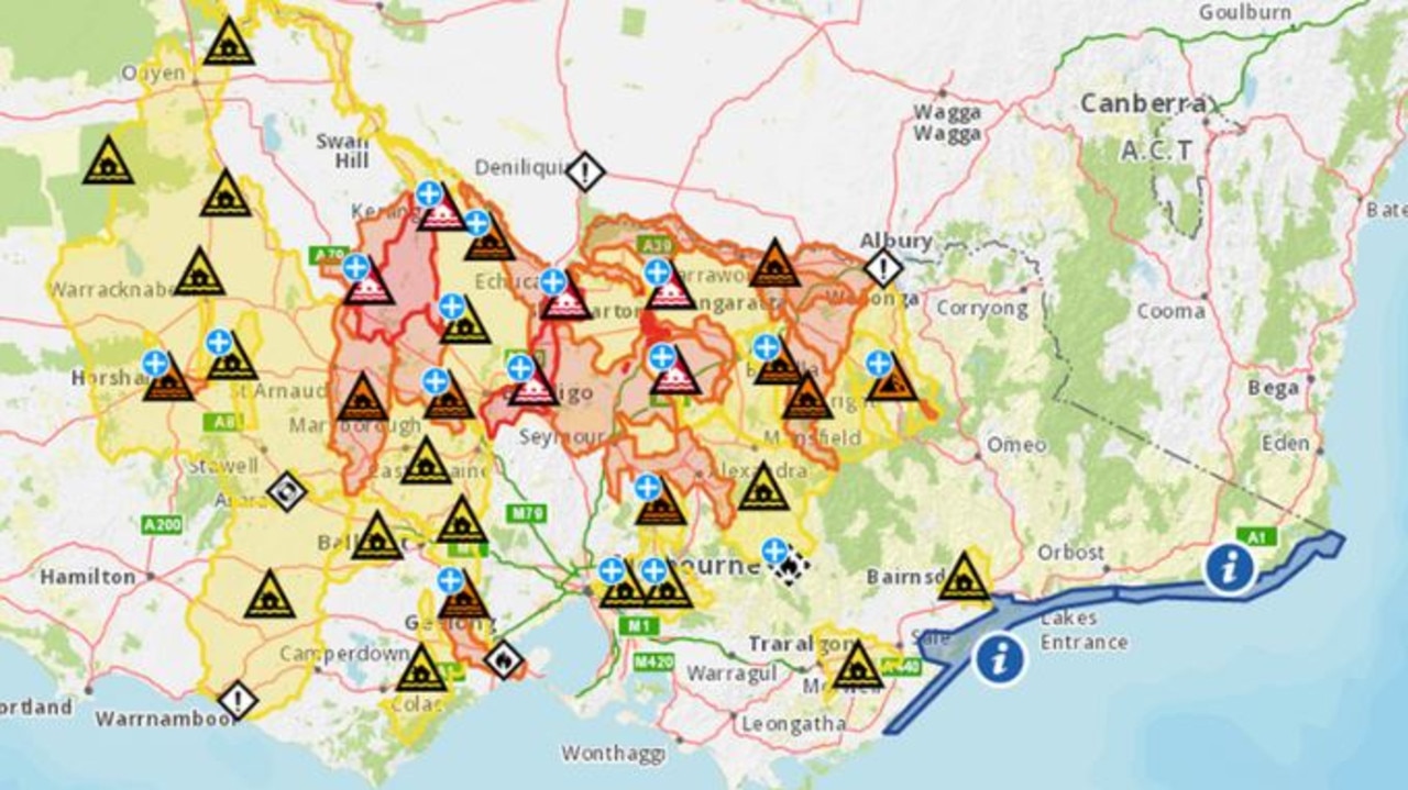 As of 5.20am on Monday, there were 63 flood warnings across Victoria. Picture: Vic Emergency