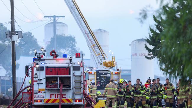 Multiple crews and special appliances were needed to battle the blaze. Picture: Brendan Beckett