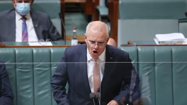 CANBERRA, AUSTRALIA NewsWire Photos FEBRUARY, 09 2022: Prime Minister Scott Morrison during Question Time in the House of Representatives in Parliament House Canberra. Picture: NCA Newswire/Gary Ramage