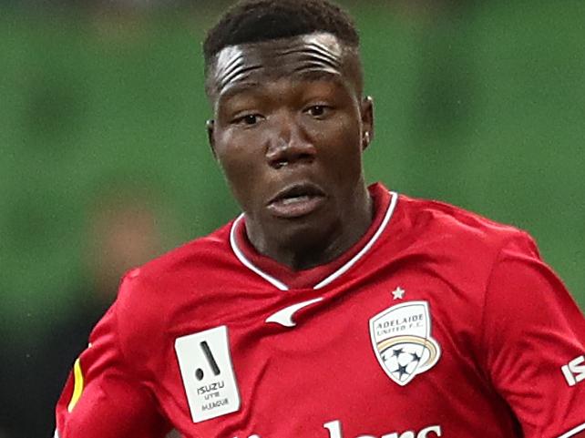 MELBOURNE, AUSTRALIA - JANUARY 08: Nestory Irankunda of Adelaide United in action during the round nine A-League Men's match between Melbourne Victory and Adelaide United at AAMI Park on January 08, 2022, in Melbourne, Australia. (Photo by Graham Denholm/Getty Images)