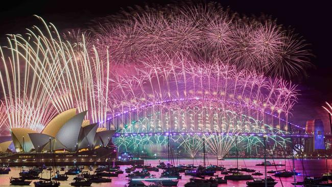 Fireworks explode over Sydney Harbour as the city celebrates the start of 2025. Picture: NewsWire / Flavio Brancaleone