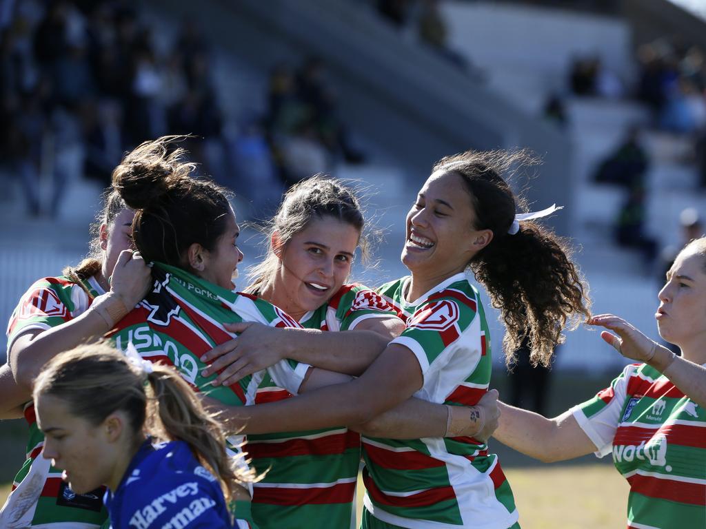 Souths celebrate a try. Picture: Warren Gannon Photography