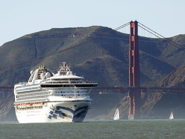 The quarantined Grand Princess cruise ship which is believed to have four Australians on board. Picture: Scott Strazzante/San Francisco Chronicle via AP