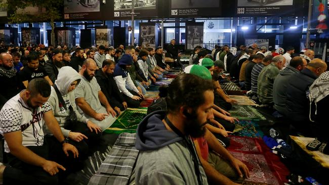 Members of the Sydney Muslim community hold Taraweeh Prayer for Palestine. Picture: Lisa Maree Williams/Getty Images