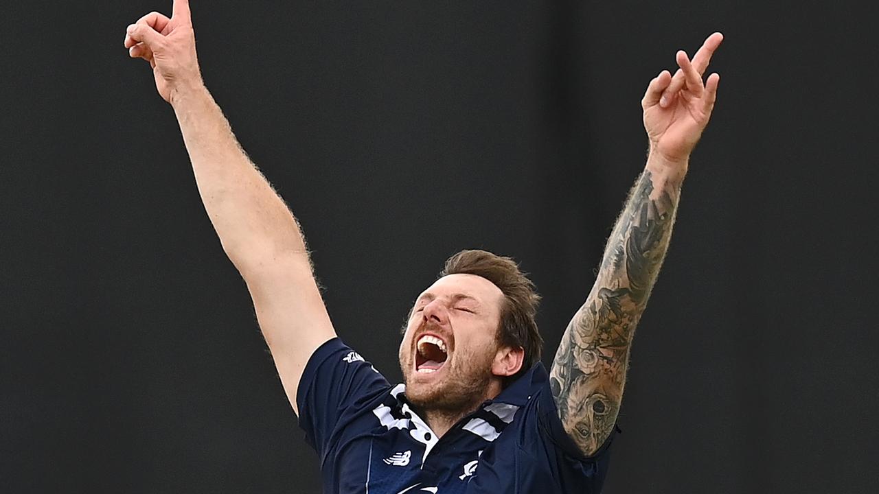 MELBOURNE, AUSTRALIA - MARCH 08: James Pattinson of Victoria appeals for an lbw decision during the Marsh One Day Cup match between Victoria and Western Australia at CitiPower Centre, on March 08, 2022, in Melbourne, Australia. (Photo by Quinn Rooney/Getty Images)