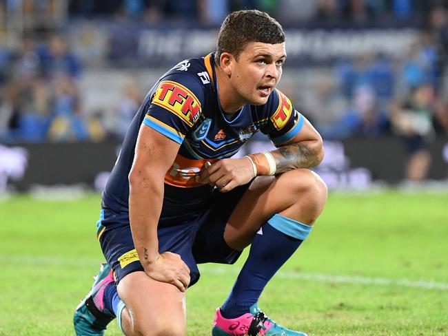 Ashley Taylor  of the Titans looks on at full time during the Round 12 NRL match between the Gold Coast Titans and the North Queensland Cowboys at CBus Super Stadium on the Gold Coast, Sunday, June 2, 2019. (AAP Image/Dave Hunt) NO ARCHIVING, EDITORIAL USE ONLY