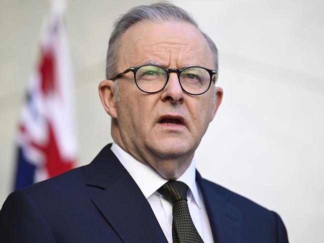 Prime Minister Anthony Albanese holds a press conference at Parliament House in Canberra. Picture: NewsWire / Martin Ollman