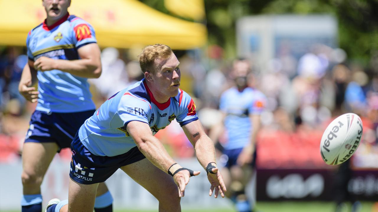 Hayden Ensbey of Western Clydesdales against Carina Brisbane Tigers in pre-season Host Plus rugby league at Toowoomba Sports Ground, Sunday, February 16, 2025. Picture: Kevin Farmer