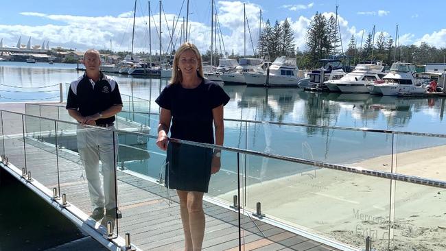 Gold Coast superyacht plans - Moncrieff MP Angie Bell and Southport Yacht Club general manager Brett James meet to discuss new plans.