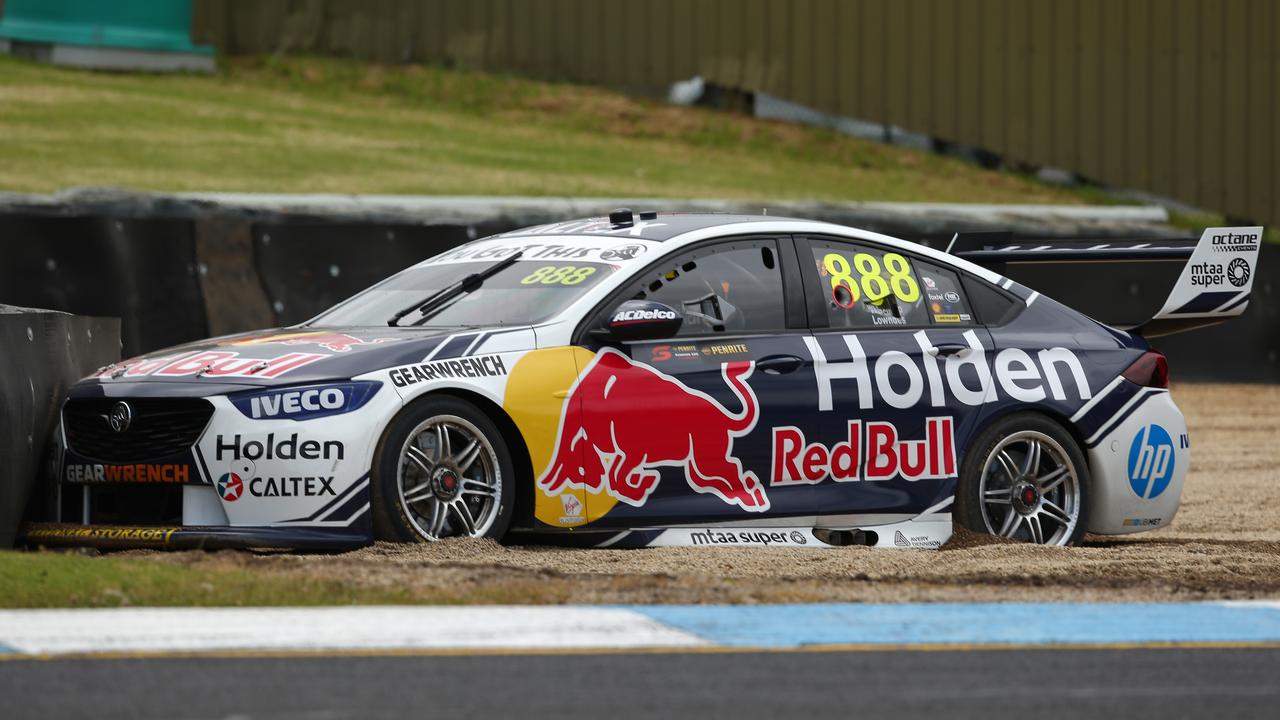 Jamie Whincup stuck in a sandrap during Practice 2. Picture: Mike Owen